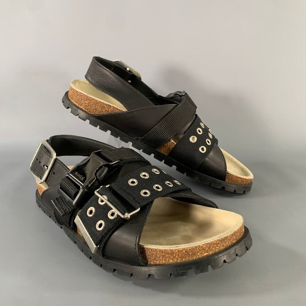 A.P.C. Size 8 Black Silver Gladiator Sandals